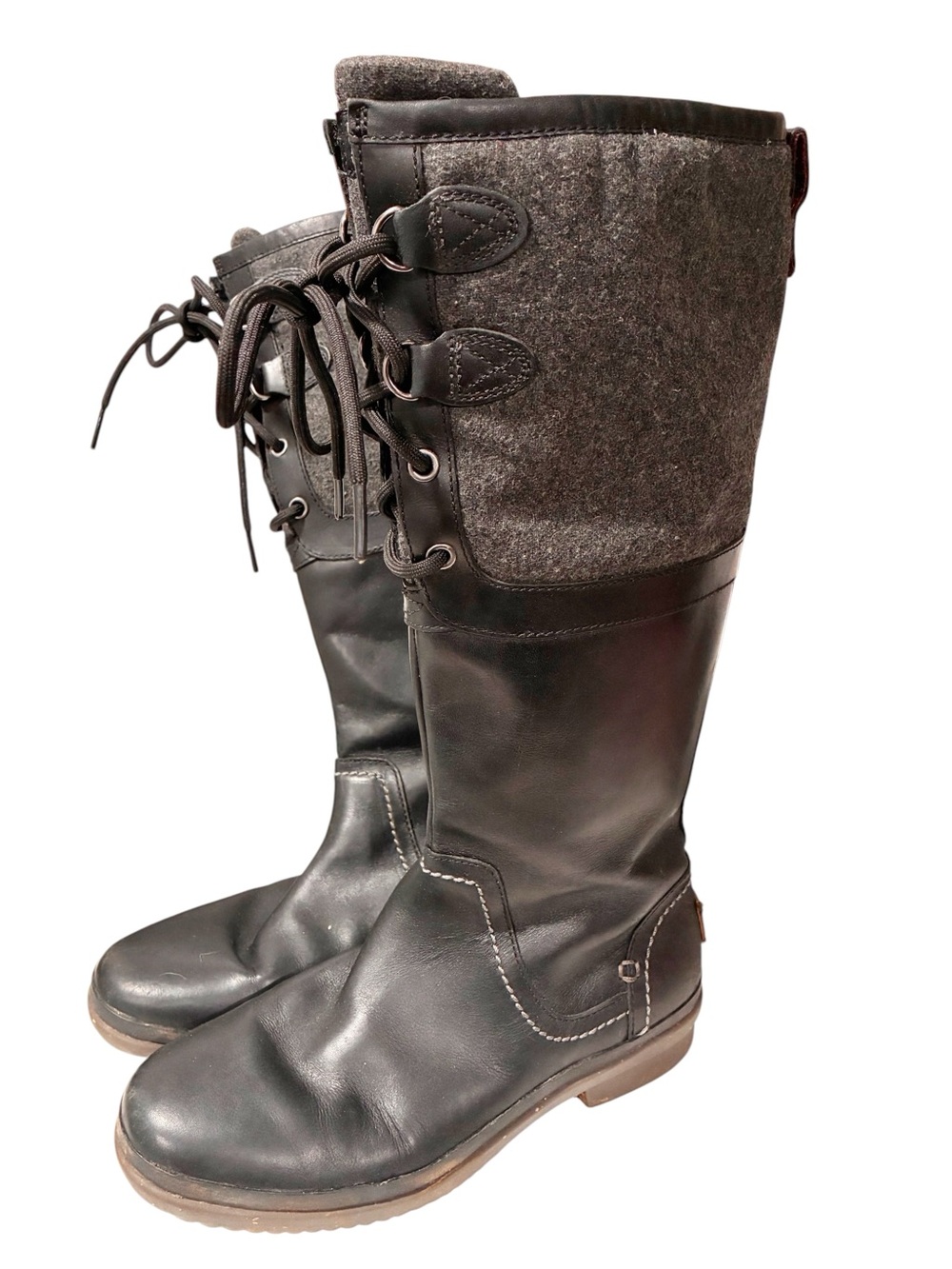 UGG Elsa Women's Black Waterproof Wool Blend-Leather Comfort Tall Boots Size 6.5